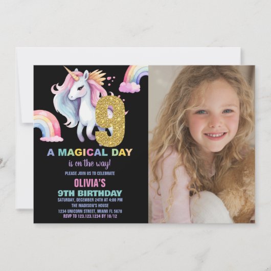 9th Rainbow Unicorn誕生日招待状w photo 招待状 (正面)