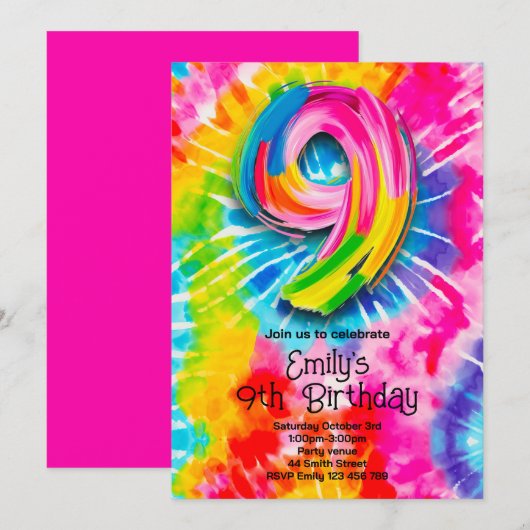 9th Tie Dye Birthday 招待状 (正面/裏面)