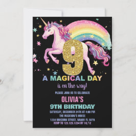 9th Unicorn誕生日招待状ブラック 招待状