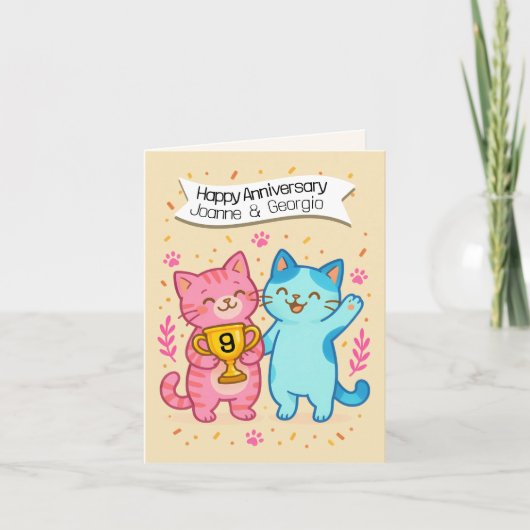 9th wedding anniversary cat lovers カード (正面)