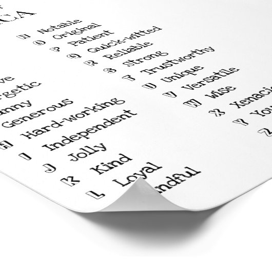 AからZへの友達の資質前向きカスタマイズ可能な贈り物 ポスター (角)