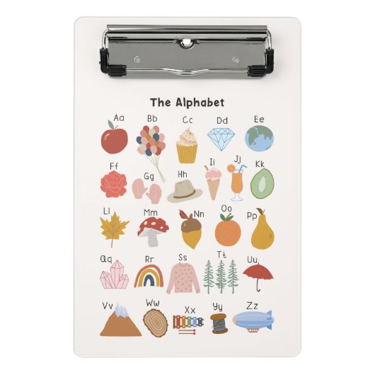 AからZまでのアルファベットと写真の子供 ミニクリップボード (正面)