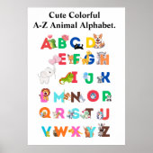 AからZまでの動物アルファベット - かわいいカラフルなABC ポスター (正面)