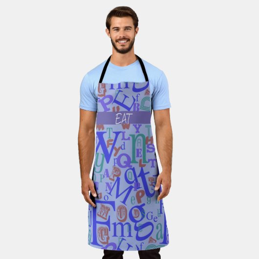 AからZアルファベットへのおもしろい書体 エプロン (着用した状態)