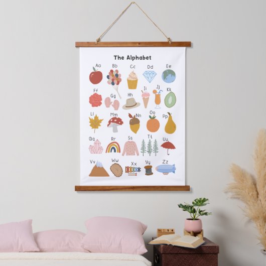 AからZアルファベットキッズ子供部屋教育アート 吊り下げ型タペストリー (寝室)