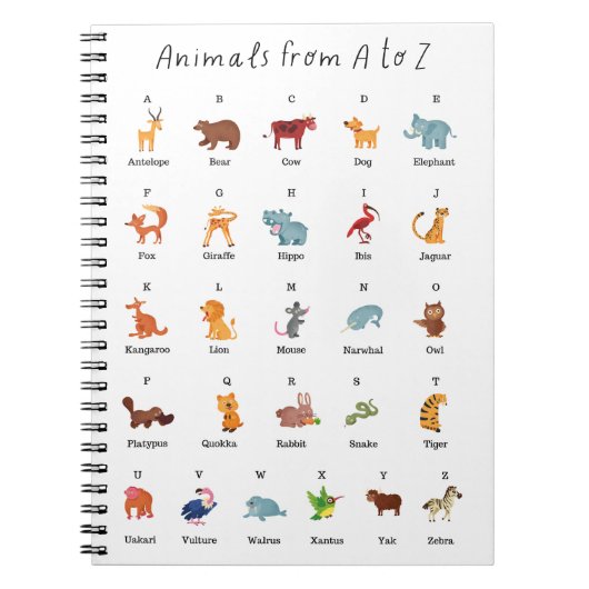 AからZ学校教育の学動物 ノートブック (正面)