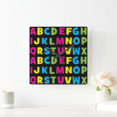 AかカラフルらZまでのアルファベット スクエア壁時計 (ホーム)