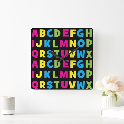 AかカラフルらZまでのアルファベット スクエア壁時計 (ホーム)