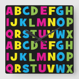 AかカラフルらZまでのアルファベット スクエア壁時計