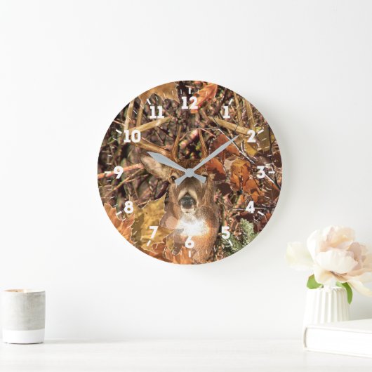 aで活気がある白い尾シカの頭部エネルギー ラージ壁時計 (ホーム)