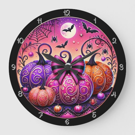 Aとピお洒落ッ不気味クのカボチャ ラージ壁時計 (正面)