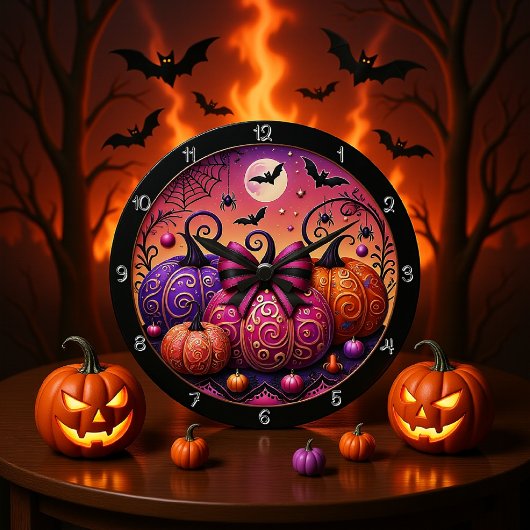 Aとピお洒落ッ不気味クのカボチャ ラージ壁時計