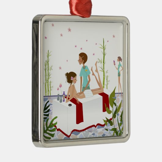 aにあっている女性をマッサージしているマッサージセラピスト メタルオーナメント (右)