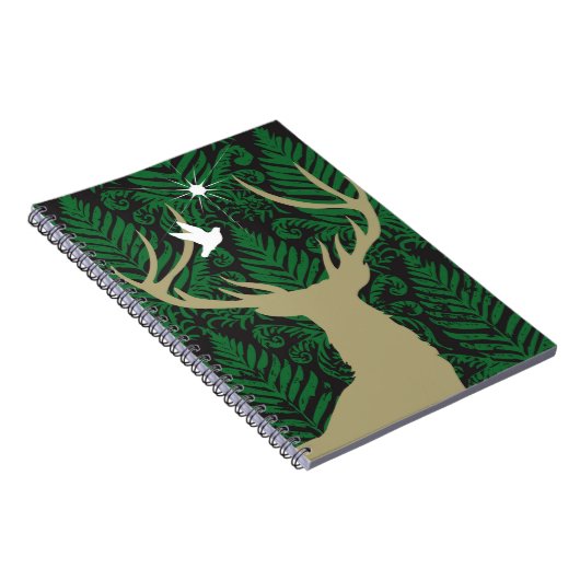 aに対するシカ、鳩および星のシルエット ノートブック (右側)