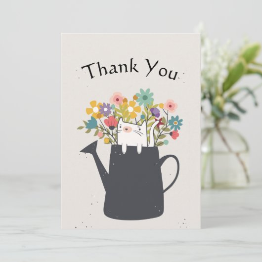 Aのじょうろの猫は平たい箱感謝していしています サンキューカード (スタンド正面)