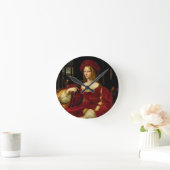 Aのアラゴン(c.1500-77)妻のJeanneのポートレート ラウンド壁時計 (ホーム)