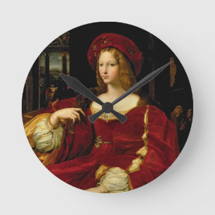 Aのアラゴン(c.1500-77)妻のJeanneのポートレート ラウンド壁時計