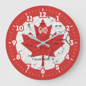 aのカナダの旗のカエデの葉 ラージ壁時計 (正面)