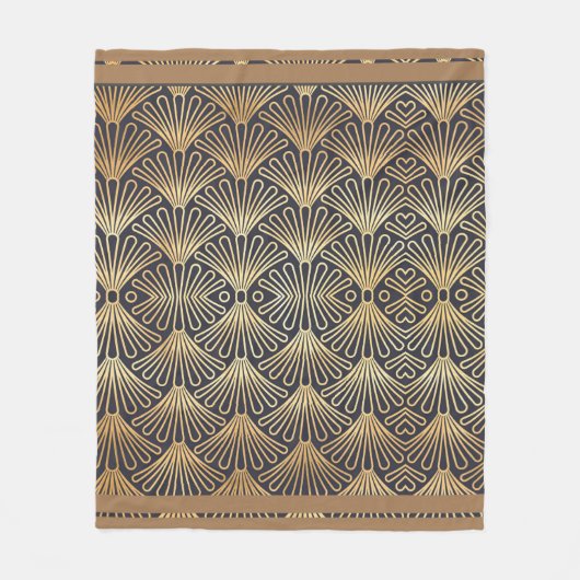 aのクラシックなアールデコの金ゴールドファンのデザイン フリースブランケット (正面)