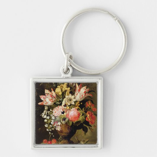 aのトカゲが付いているつぼの花の静物画 キーホルダー (正面)