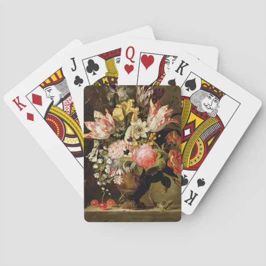 aのトカゲが付いているつぼの花の静物画 トランプ (裏面)
