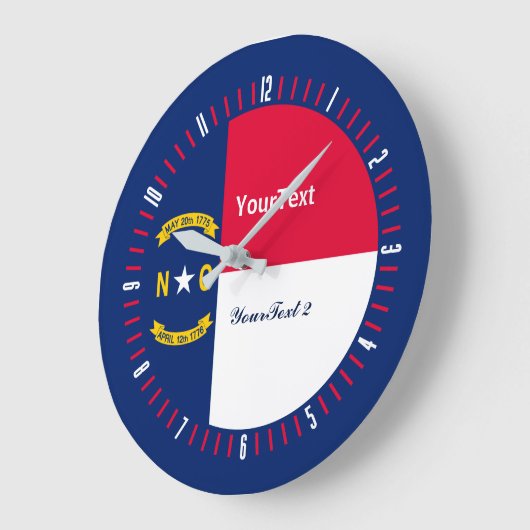 aのパーソナライズなノースカロライナの州の旗 ラージ壁時計 (傾斜)