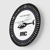 aのパーソナライズなヘリコプターのチョッパーのシルエット ラージ壁時計 (傾斜)