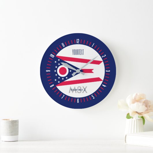 aのパーソナライズなモノグラムのオハイオ州の州の旗 ラージ壁時計 (ホーム)