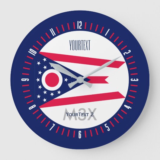 aのパーソナライズなモノグラムのオハイオ州の州の旗 ラージ壁時計 (正面)