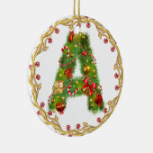 Aのモノグラムのなクリスマスのオーナメント-円--に署名して下さい セラミックオーナメント (右)
