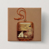 aの前にひざまずいている使用人を示しているInro 缶バッジ (正面)