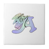 Aの天使のモノグラムのアルファベットのイニシャルに文字を入れて下さい タイル (正面)