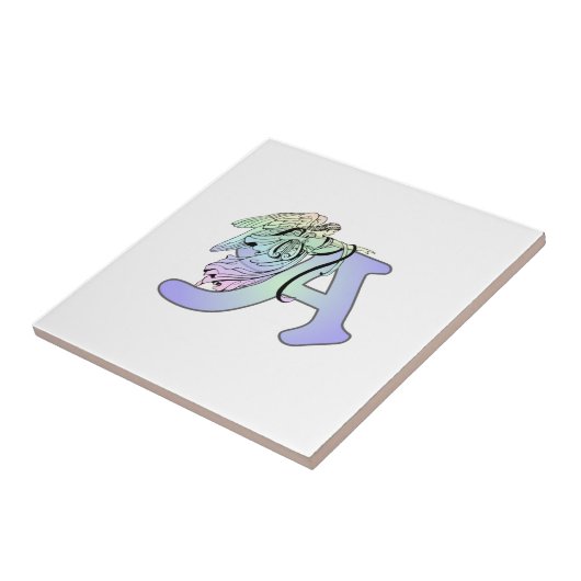 Aの天使のモノグラムのアルファベットのイニシャルに文字を入れて下さい タイル (側面)