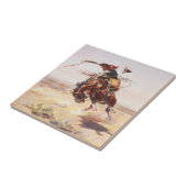 Aの強く反対する馬に乗っている古い西部のカウボーイ タイル (側面)