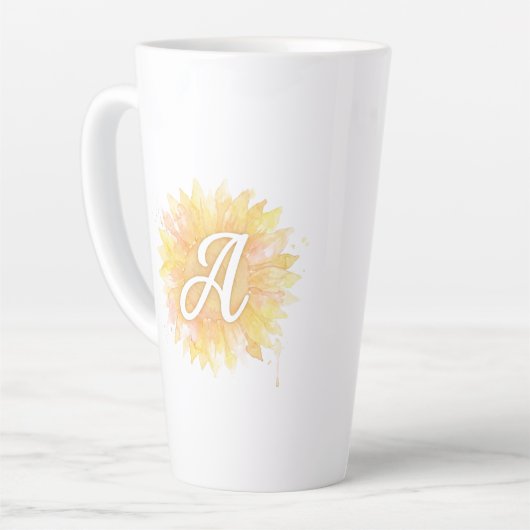 Aの文字のひまわりのイニシャルモノグラム カフェラテマグ (左アングル)