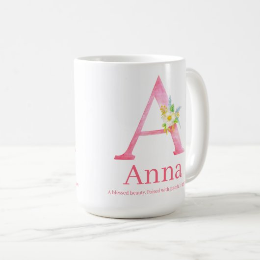 Aの水彩画のbohoのピンクのアナの一流の意味に文字を入れて下さい コーヒーマグカップ (正面右)