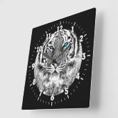 aの白黒青い目のトラのデザイン スクエア壁時計 (傾斜)