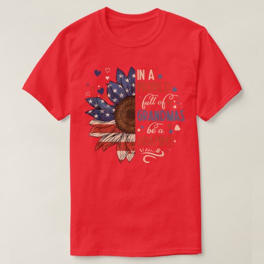 Aの祖父でいっぱいの世界のサンフラワー米国国旗 Tシャツ (デザイン正面)