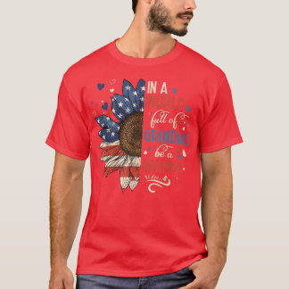 Aの祖父でいっぱいの世界のサンフラワー米国国旗 Tシャツ