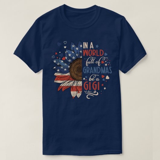 Aの祖父でいっぱいの世界のサンフラワー米国国旗 Tシャツ (デザイン正面)