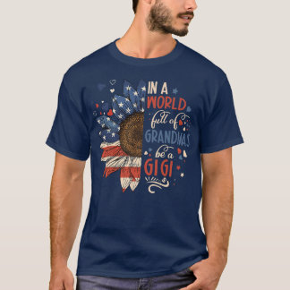 Aの祖父でいっぱいの世界のサンフラワー米国国旗 Tシャツ