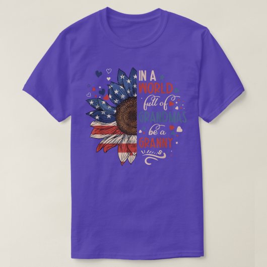 Aの祖父でいっぱいの世界のサンフラワー米国国旗 Tシャツ (デザイン正面)