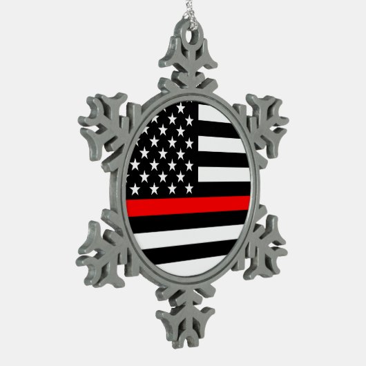 aの記号による薄い赤線米国旗 スノーフレークピューターオーナメント (左)