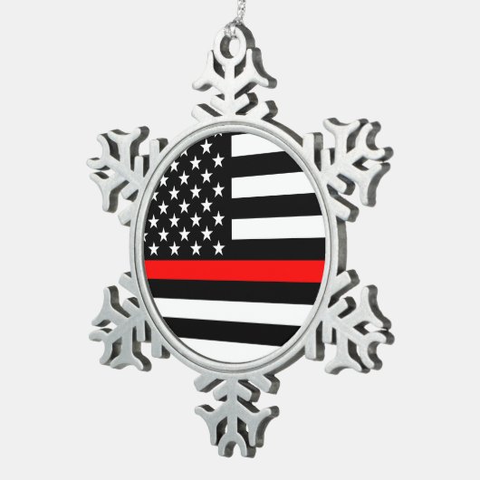 aの記号による薄い赤線米国旗 スノーフレークピューターオーナメント (右)