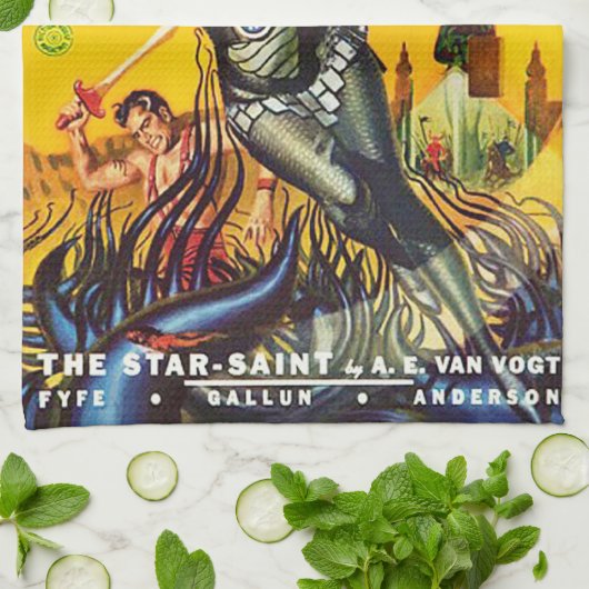 Aの50年代のサイファイのパルプ書のデザインをカバーして下さい キッチンタオル (折り畳み)