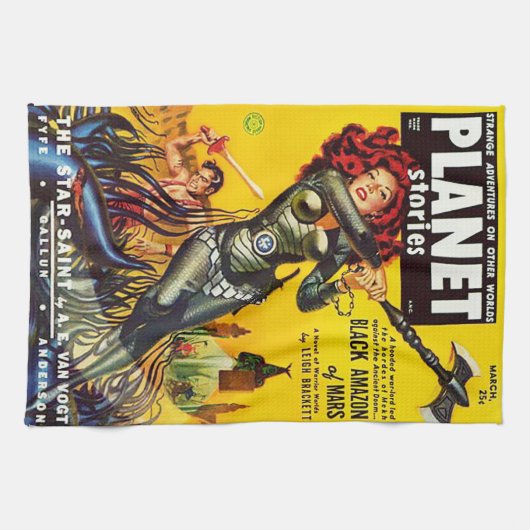 Aの50年代のサイファイのパルプ書のデザインをカバーして下さい キッチンタオル (横)