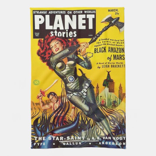 Aの50年代のサイファイのパルプ書のデザインをカバーして下さい キッチンタオル (縦)