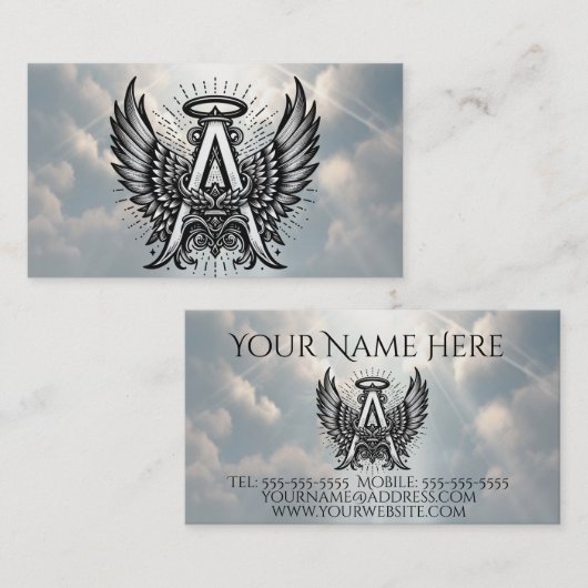Aはエンジェルアルファベットイニシャル 名刺 (正面/裏面)