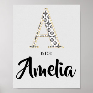 AはAmelia Classic Modernテキストカスタムネームの頭文字です ポスター
