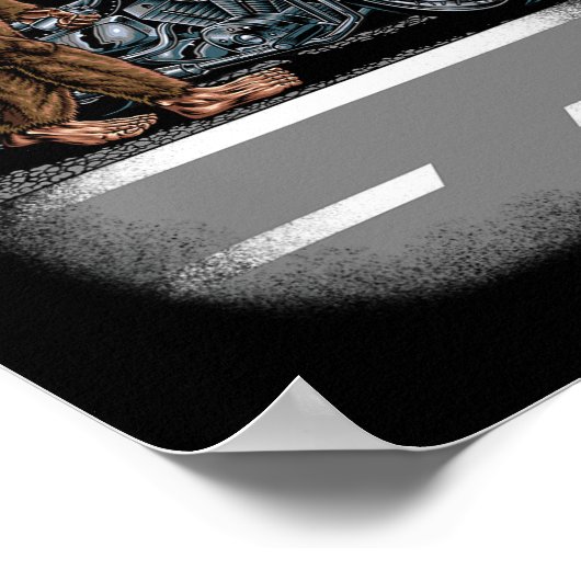 Aを引っ張ろうとしてバイクに乗るビッグフット ポスター (角)